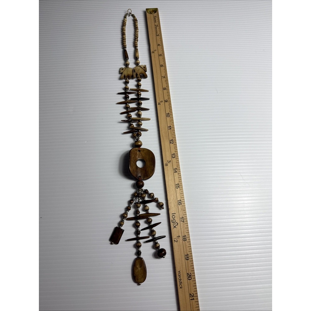 Vintage Tribal Brown carved Animals Necklace‎ Ethnic beaded  Safari Style - Picture 6 of 6